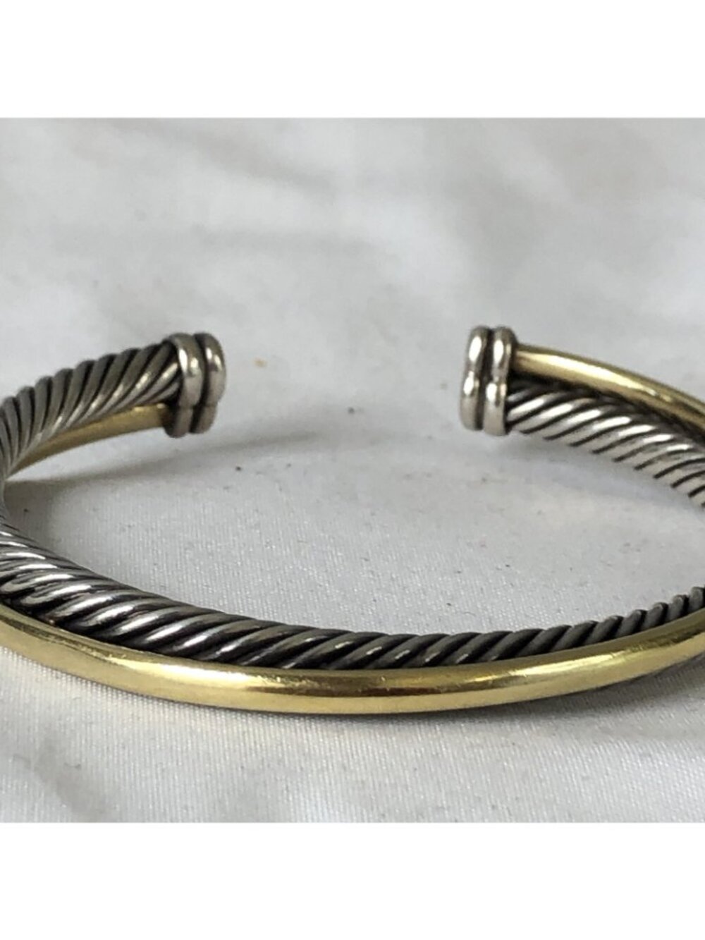 David Yurman Sterling Silver 925 Cuff Bracelet Two Tone Cable Jewelry Modern - Picture 8 of 16